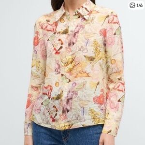 Alice + Olivia Willa Zodiac-Printed Button-Front Silk Shirt Blouse Size S